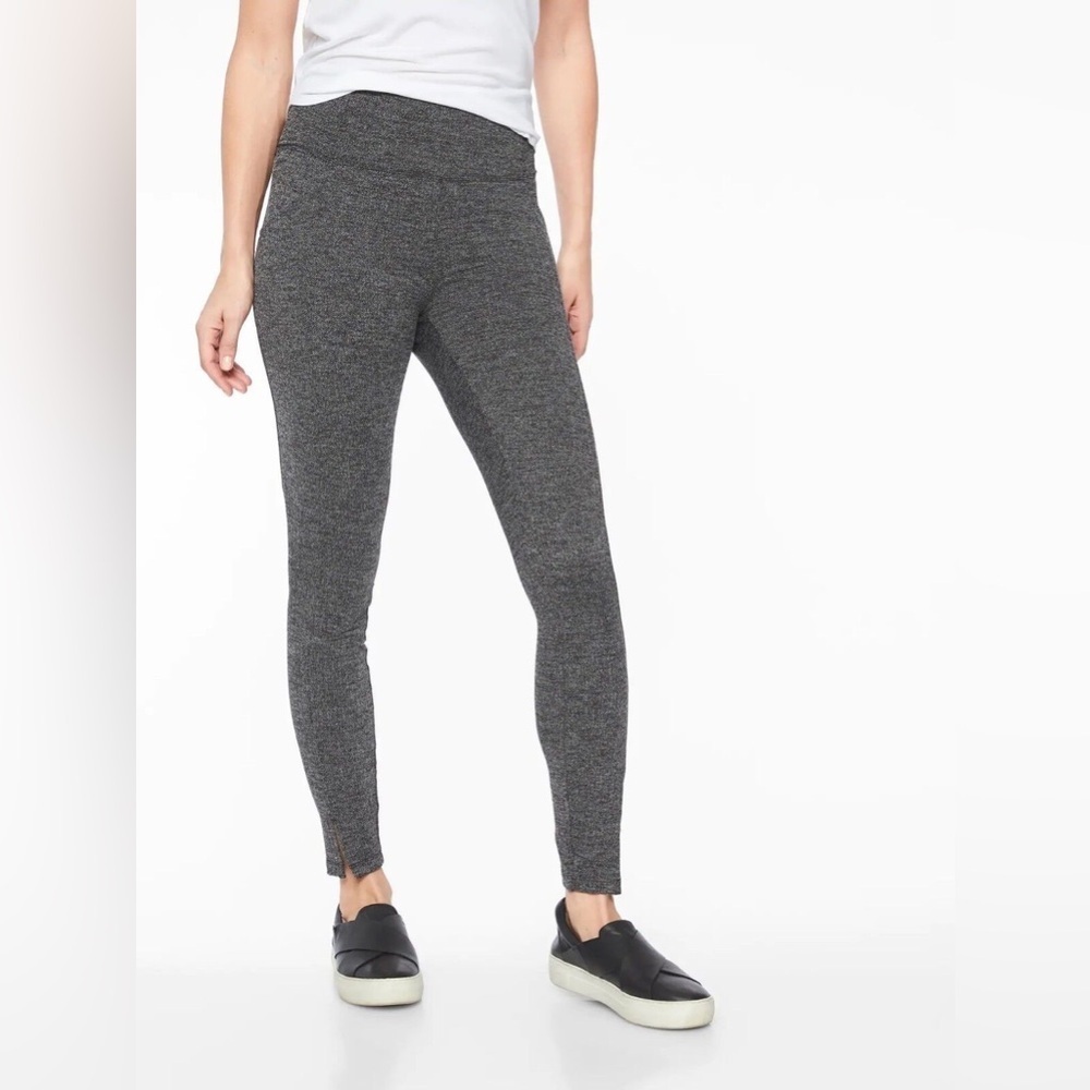 Athleta Black Herringbone Mercer Tight Mid Rise Stretch Pants